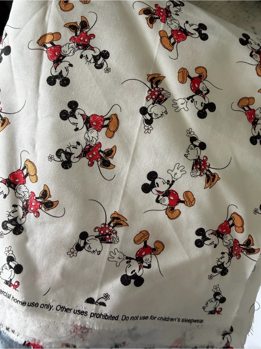 Disney Mickey & Minnie Print White Cotton Fabric - 1 yard